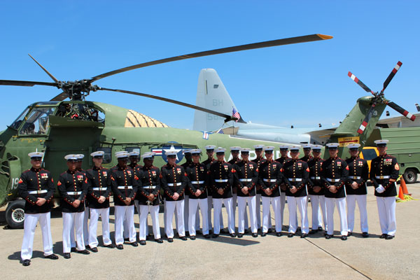 USMC Silent Drill Team in front of YN-19